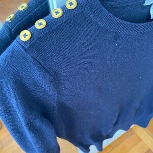 H&M Navy Blue Long Sleeve Pullover Top - Gold Buttons - Small